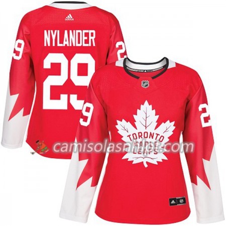 Camisola Toronto Maple Leafs William Nylander 29 Adidas 2017-2018 Vermelho Alternate Authentic - Mulher